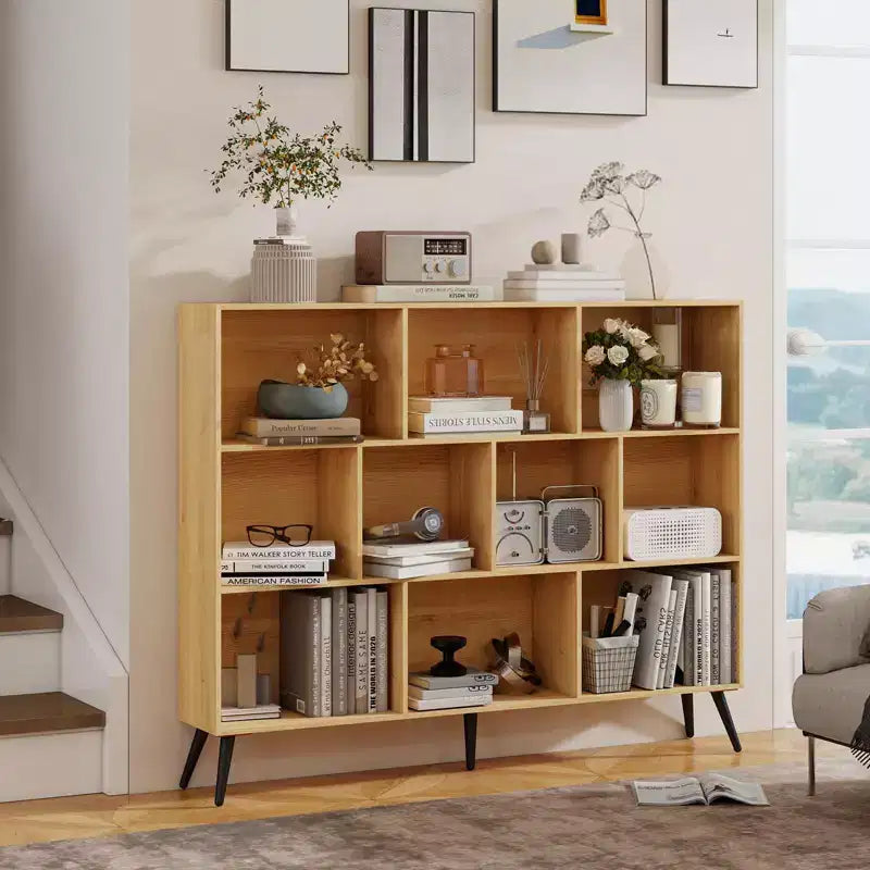 Scaffale a 10 cubi, libreria con ripiani a cubo in legno, organizer a 3 livelli in legno per soggiorno/ufficio, vetrina, contenitori decorativi per la casa