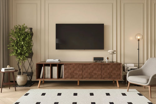 Clihome 70 Mid-Century Modern TV Stand, Media Console Table for TVs up to 80'', Entertainment Center with 5 Solid Wood Legs for Living Room