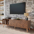 Mobile TV moderno di metà secolo da 70", consolle multimediale per TV fino a 80", centro di intrattenimento con 5 gambe in legno massello per soggiorno