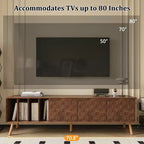 Mobile TV moderno di metà secolo da 70", consolle multimediale per TV fino a 80", centro di intrattenimento con 5 gambe in legno massello per soggiorno