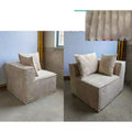 Piped Slant Arm Modular Sofa Left Right Seat Corduroy Camel Polyurethane Material Living Room Seating Solution