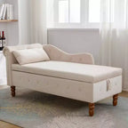 Chaise longue in velluto, con contenitore, chiodini decorativi, bracciolo arrotolato, per soggiorno, camera da letto, ufficio, beige