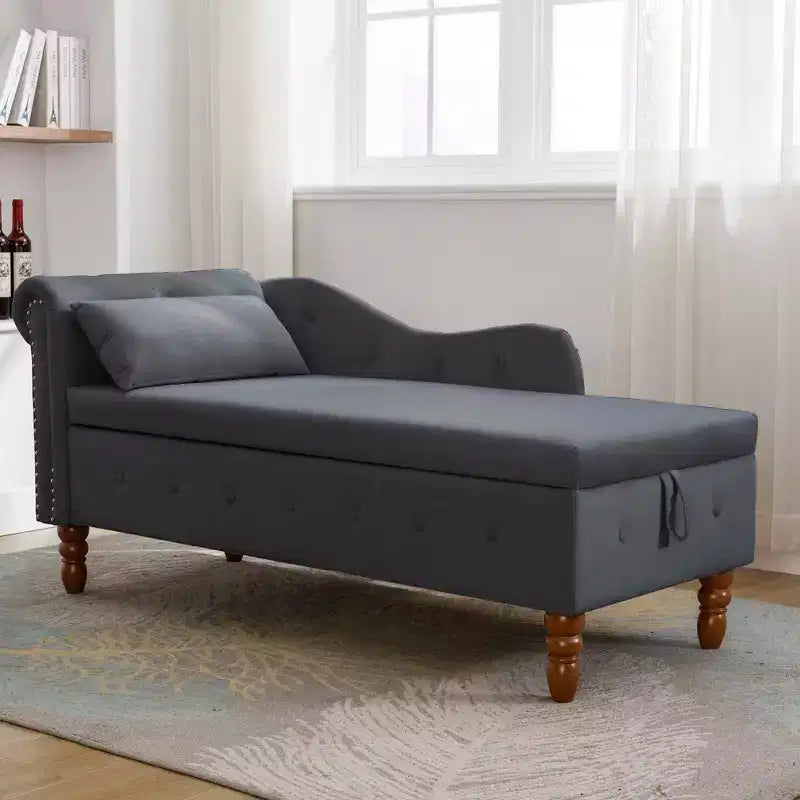 Chaise longue in velluto, con contenitore, chiodini decorativi, bracciolo arrotolato, per soggiorno, camera da letto, ufficio, beige