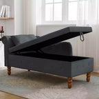 Chaise longue in velluto, con contenitore, chiodini decorativi, bracciolo arrotolato, per soggiorno, camera da letto, ufficio, beige