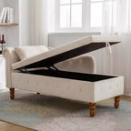 Chaise longue in velluto, con contenitore, chiodini decorativi, bracciolo arrotolato, per soggiorno, camera da letto, ufficio, beige