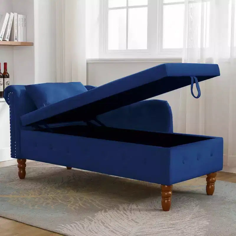 Chaise longue in velluto, con contenitore, chiodini decorativi, bracciolo arrotolato, per soggiorno, camera da letto, ufficio, beige
