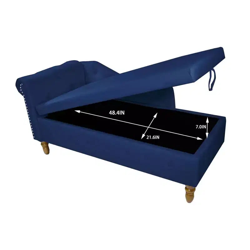Chaise longue in velluto, con contenitore, chiodini decorativi, bracciolo arrotolato, per soggiorno, camera da letto, ufficio, beige