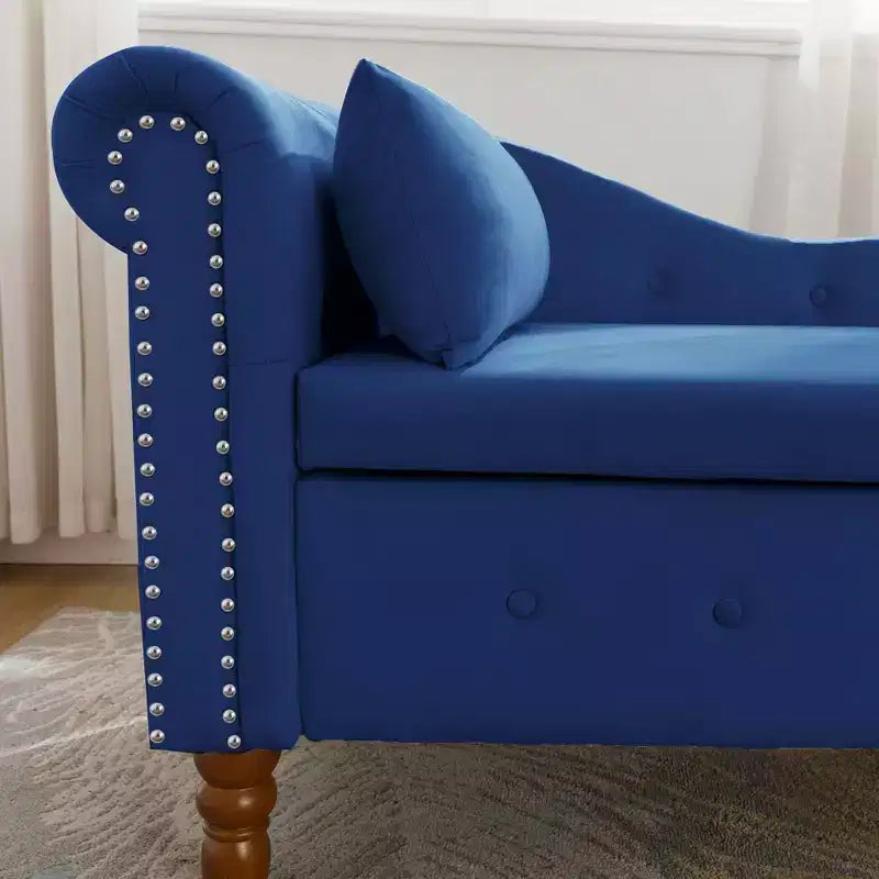 Chaise longue in velluto, con contenitore, chiodini decorativi, bracciolo arrotolato, per soggiorno, camera da letto, ufficio, beige