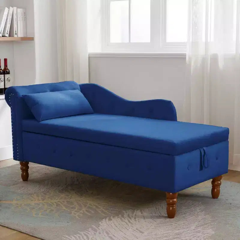 Chaise longue in velluto, con contenitore, chiodini decorativi, bracciolo arrotolato, per soggiorno, camera da letto, ufficio, beige