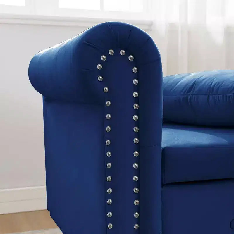 Chaise longue in velluto, con contenitore, chiodini decorativi, bracciolo arrotolato, per soggiorno, camera da letto, ufficio, beige