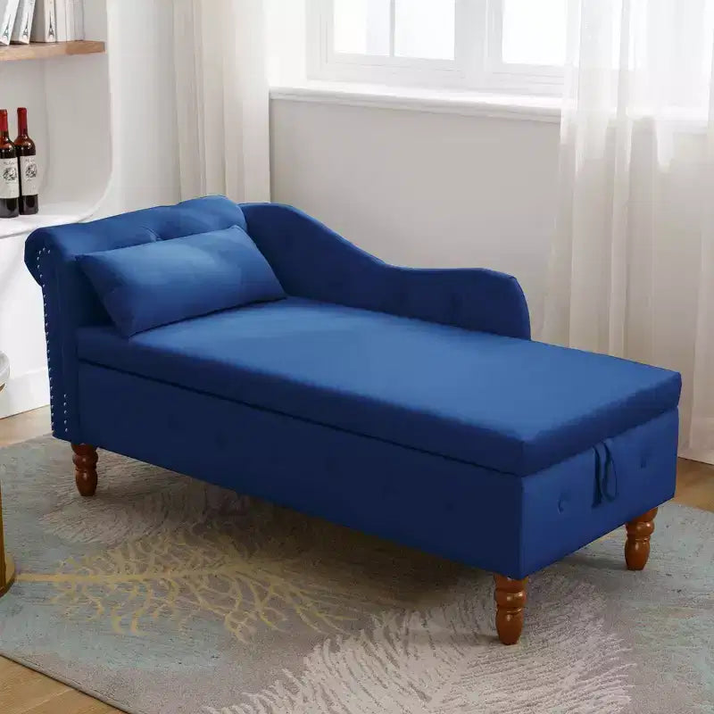 Chaise longue in velluto, con contenitore, chiodini decorativi, bracciolo arrotolato, per soggiorno, camera da letto, ufficio, beige
