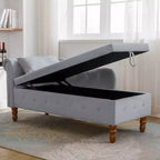 Chaise longue in velluto, con contenitore, chiodini decorativi, bracciolo arrotolato, per soggiorno, camera da letto, ufficio, beige
