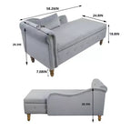 Chaise longue in velluto, con contenitore, chiodini decorativi, bracciolo arrotolato, per soggiorno, camera da letto, ufficio, beige