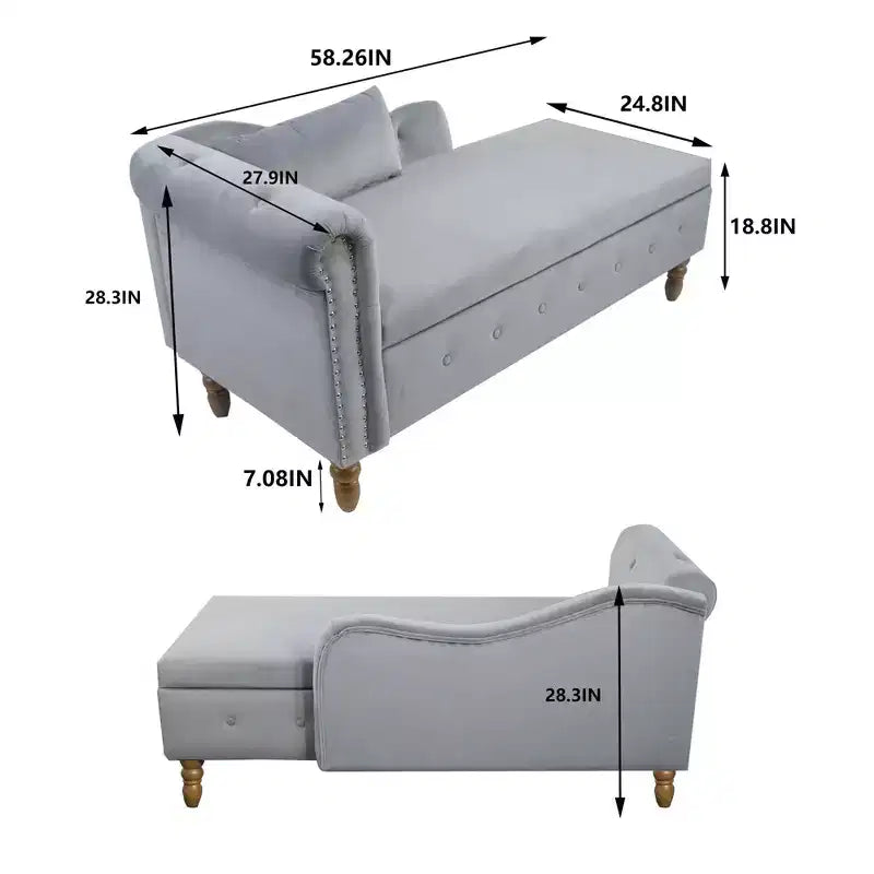 Chaise longue in velluto, con contenitore, chiodini decorativi, bracciolo arrotolato, per soggiorno, camera da letto, ufficio, beige
