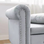 Chaise longue in velluto, con contenitore, chiodini decorativi, bracciolo arrotolato, per soggiorno, camera da letto, ufficio, beige