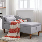 Chaise longue in velluto, con contenitore, chiodini decorativi, bracciolo arrotolato, per soggiorno, camera da letto, ufficio, beige