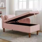 Chaise longue in velluto, con contenitore, chiodini decorativi, bracciolo arrotolato, per soggiorno, camera da letto, ufficio, beige