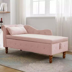 Chaise longue in velluto, con contenitore, chiodini decorativi, bracciolo arrotolato, per soggiorno, camera da letto, ufficio, beige