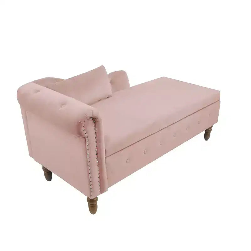 Chaise longue in velluto, con contenitore, chiodini decorativi, bracciolo arrotolato, per soggiorno, camera da letto, ufficio, beige