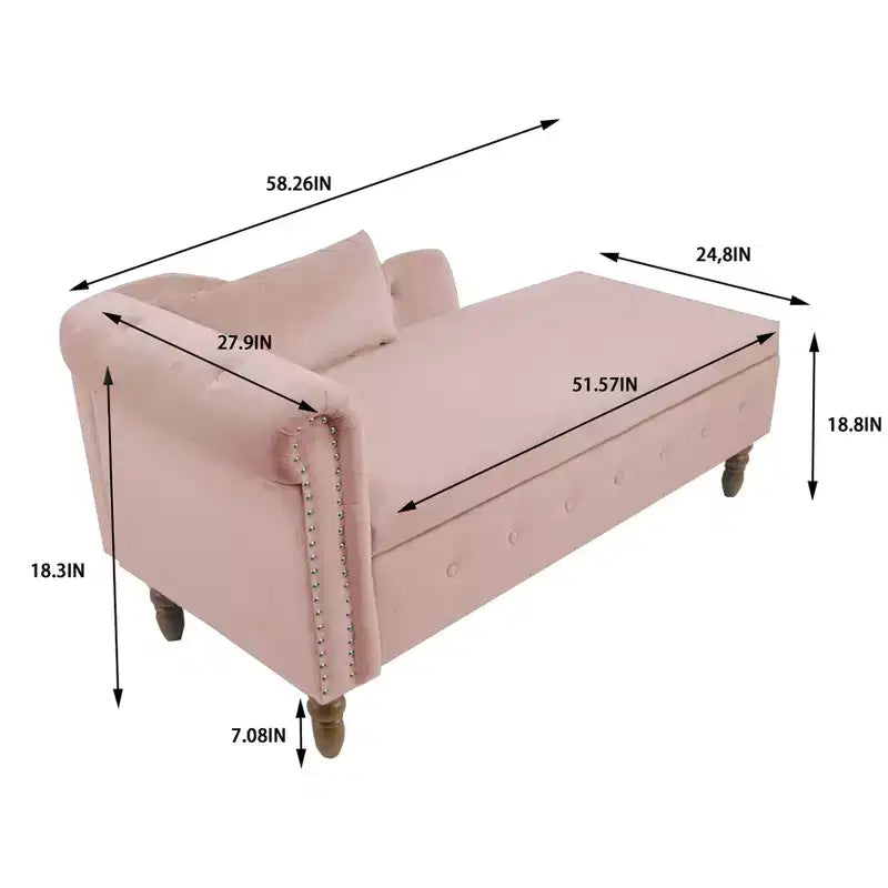 Chaise longue in velluto, con contenitore, chiodini decorativi, bracciolo arrotolato, per soggiorno, camera da letto, ufficio, beige