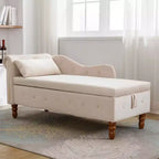 Chaise longue in velluto, con contenitore, chiodini decorativi, bracciolo arrotolato, per soggiorno, camera da letto, ufficio, beige