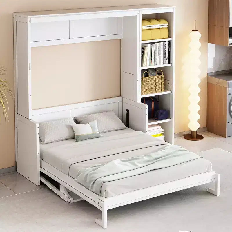 Letto a scomparsa Ruby salvaspazio in legno massello di pino con scrivania e libreria