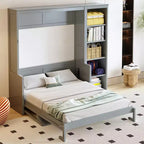 Letto a scomparsa Ruby salvaspazio in legno massello di pino con scrivania e libreria