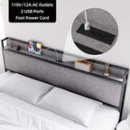 Struttura Letto King Size con 2 Cassetti Contenitore e Porte USB, Letto Moderno a Piattaforma con Testiera a Scaffale Imbottita, Robusto, Silenzioso, Grigio