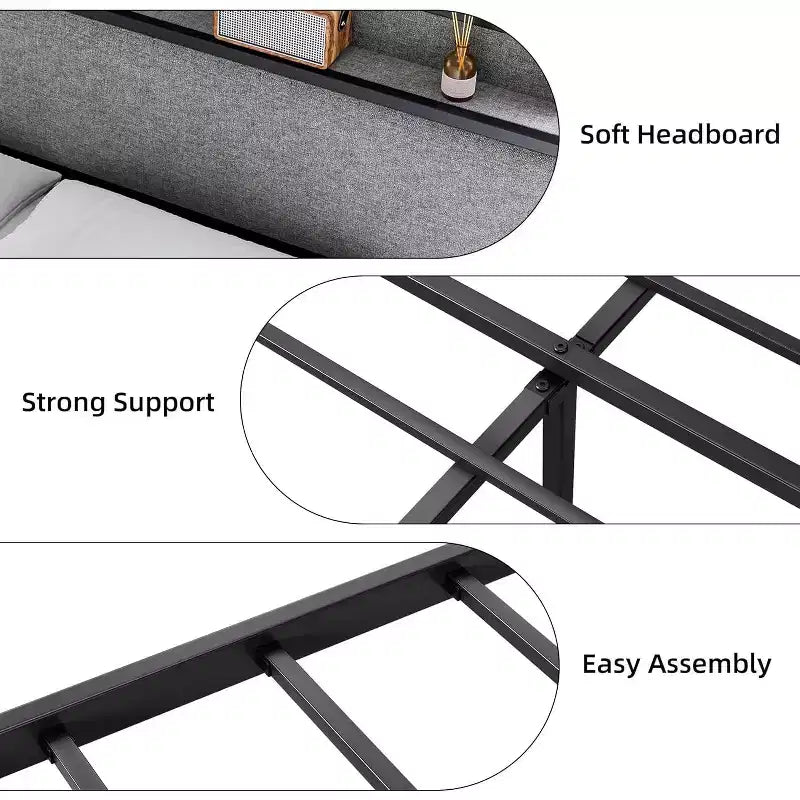 Struttura Letto King Size con 2 Cassetti Contenitore e Porte USB, Letto Moderno a Piattaforma con Testiera a Scaffale Imbottita, Robusto, Silenzioso, Grigio