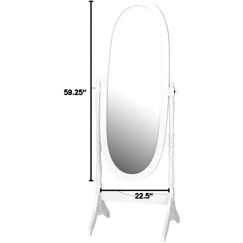 Specchio da terra reclinabile a figura intera, cornice in legno bianco, specchio decorativo per camera da letto