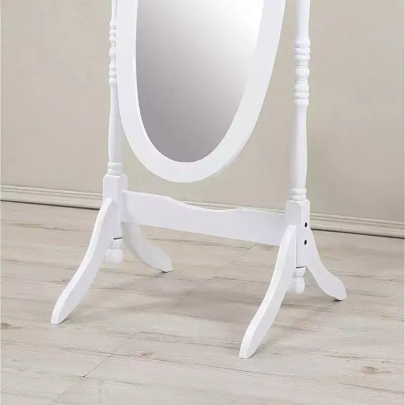 Specchio da terra reclinabile a figura intera, cornice in legno bianco, specchio decorativo per camera da letto