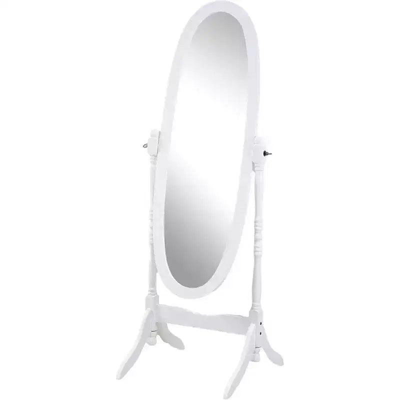 Specchio da terra reclinabile a figura intera, cornice in legno bianco, specchio decorativo per camera da letto