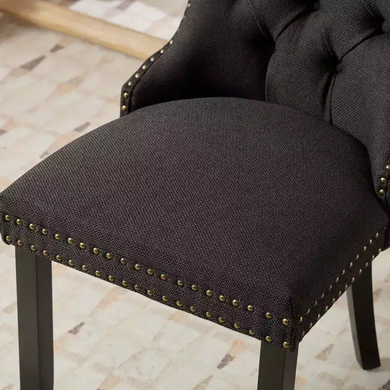 Sedie da Pranzo Contemporanee, 2 Pezzi Sedie Eleganti con Schienale Trapuntato, Sedie da Pranzo in Morbido Lino, Gambe in Legno Massello e Rivestimento con Borchie, Portata Massima 136 kg