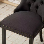 Sedie da Pranzo Contemporanee, 2 Pezzi Sedie Eleganti con Schienale Trapuntato, Sedie da Pranzo in Morbido Lino, Gambe in Legno Massello e Rivestimento con Borchie, Portata Massima 136 kg
