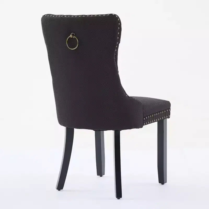 Sedie da Pranzo Contemporanee, 2 Pezzi Sedie Eleganti con Schienale Trapuntato, Sedie da Pranzo in Morbido Lino, Gambe in Legno Massello e Rivestimento con Borchie, Portata Massima 136 kg