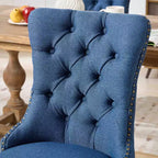 Sedie da Pranzo Contemporanee, 2 Pezzi Sedie Eleganti con Schienale Trapuntato, Sedie da Pranzo in Morbido Lino, Gambe in Legno Massello e Rivestimento con Borchie, Portata Massima 136 kg