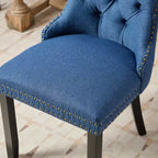 Sedie da Pranzo Contemporanee, 2 Pezzi Sedie Eleganti con Schienale Trapuntato, Sedie da Pranzo in Morbido Lino, Gambe in Legno Massello e Rivestimento con Borchie, Portata Massima 136 kg