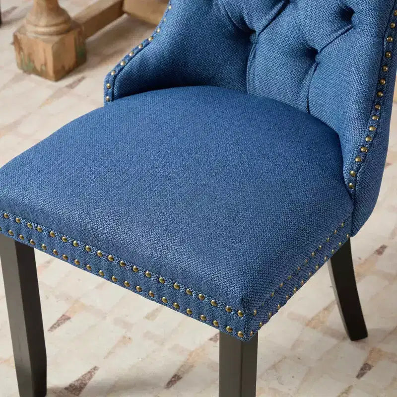 Sedie da Pranzo Contemporanee, 2 Pezzi Sedie Eleganti con Schienale Trapuntato, Sedie da Pranzo in Morbido Lino, Gambe in Legno Massello e Rivestimento con Borchie, Portata Massima 136 kg