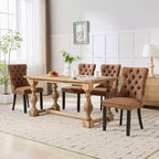 Sedie da Pranzo Contemporanee, 2 Pezzi Sedie Eleganti con Schienale Trapuntato, Sedie da Pranzo in Morbido Lino, Gambe in Legno Massello e Rivestimento con Borchie, Portata Massima 136 kg