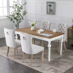 Sedie da Pranzo Contemporanee, 2 Pezzi Sedie Eleganti con Schienale Trapuntato, Sedie da Pranzo in Morbido Lino, Gambe in Legno Massello e Rivestimento con Borchie, Portata Massima 136 kg