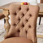Sedie da Pranzo Contemporanee, 2 Pezzi Sedie Eleganti con Schienale Trapuntato, Sedie da Pranzo in Morbido Lino, Gambe in Legno Massello e Rivestimento con Borchie, Portata Massima 136 kg