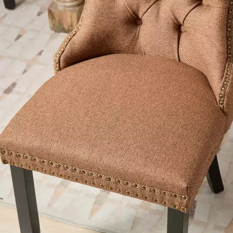Sedie da Pranzo Contemporanee, 2 Pezzi Sedie Eleganti con Schienale Trapuntato, Sedie da Pranzo in Morbido Lino, Gambe in Legno Massello e Rivestimento con Borchie, Portata Massima 136 kg