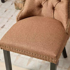 Sedie da Pranzo Contemporanee, 2 Pezzi Sedie Eleganti con Schienale Trapuntato, Sedie da Pranzo in Morbido Lino, Gambe in Legno Massello e Rivestimento con Borchie, Portata Massima 136 kg