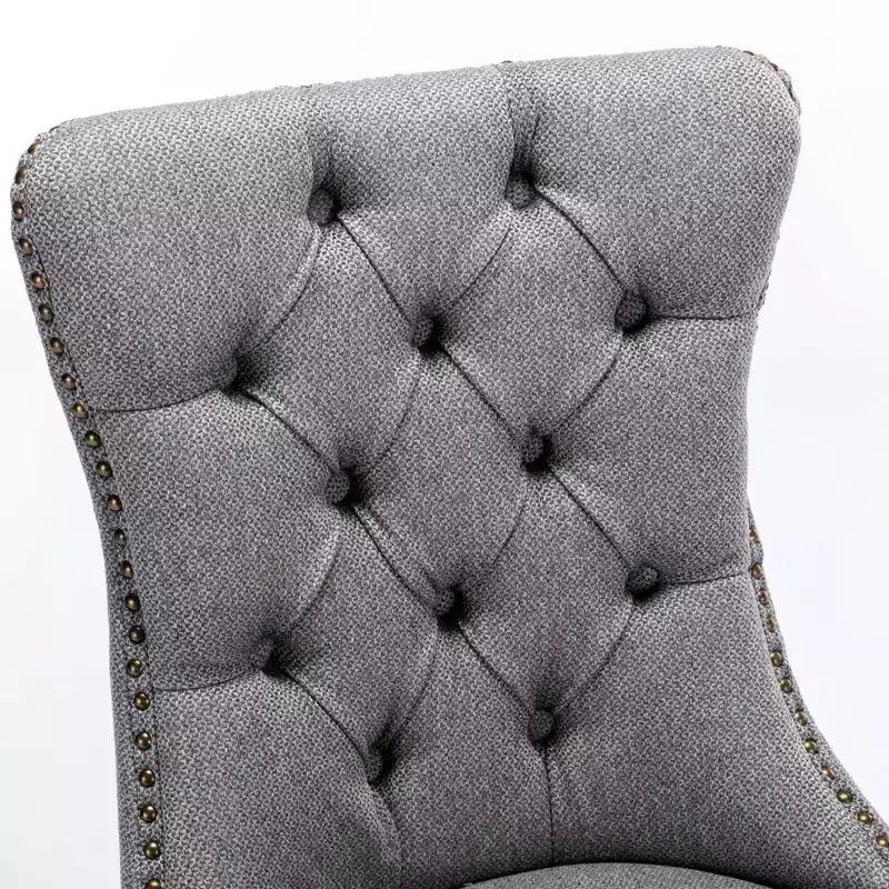 Sedie da Pranzo Contemporanee, 2 Pezzi Sedie Eleganti con Schienale Trapuntato, Sedie da Pranzo in Morbido Lino, Gambe in Legno Massello e Rivestimento con Borchie, Portata Massima 136 kg