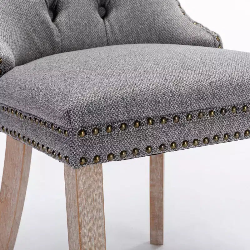 Sedie da Pranzo Contemporanee, 2 Pezzi Sedie Eleganti con Schienale Trapuntato, Sedie da Pranzo in Morbido Lino, Gambe in Legno Massello e Rivestimento con Borchie, Portata Massima 136 kg