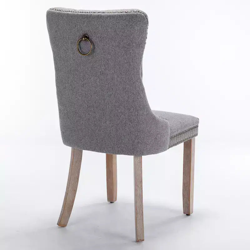 Sedie da Pranzo Contemporanee, 2 Pezzi Sedie Eleganti con Schienale Trapuntato, Sedie da Pranzo in Morbido Lino, Gambe in Legno Massello e Rivestimento con Borchie, Portata Massima 136 kg