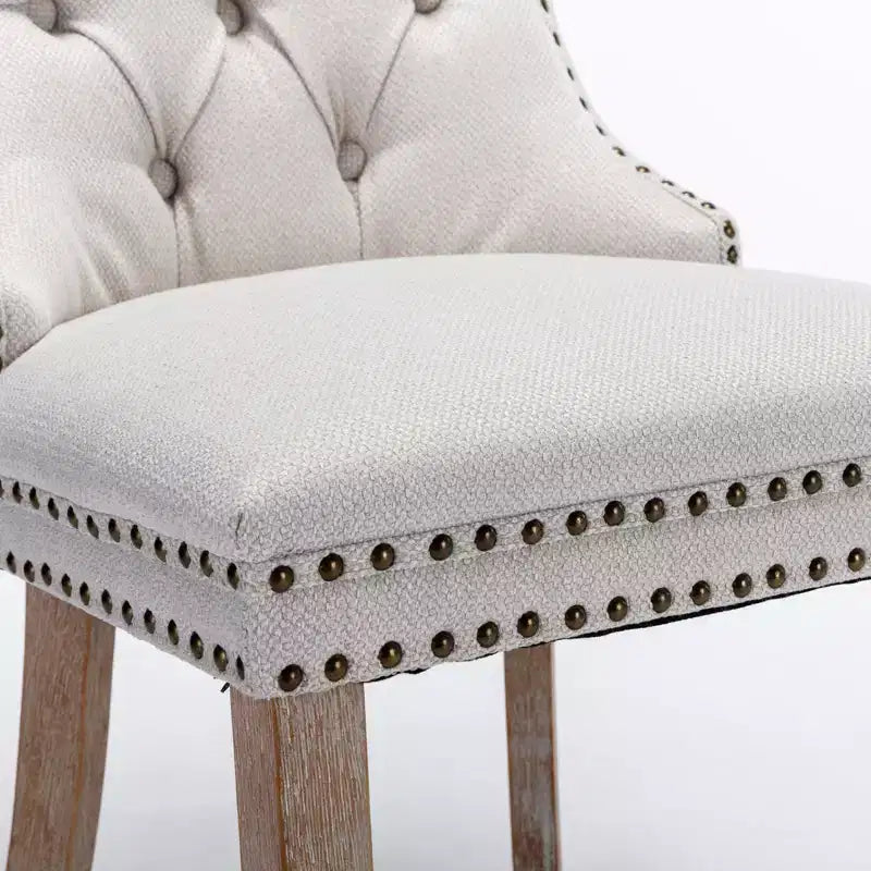 Sedie da Pranzo Contemporanee, 2 Pezzi Sedie Eleganti con Schienale Trapuntato, Sedie da Pranzo in Morbido Lino, Gambe in Legno Massello e Rivestimento con Borchie, Portata Massima 136 kg