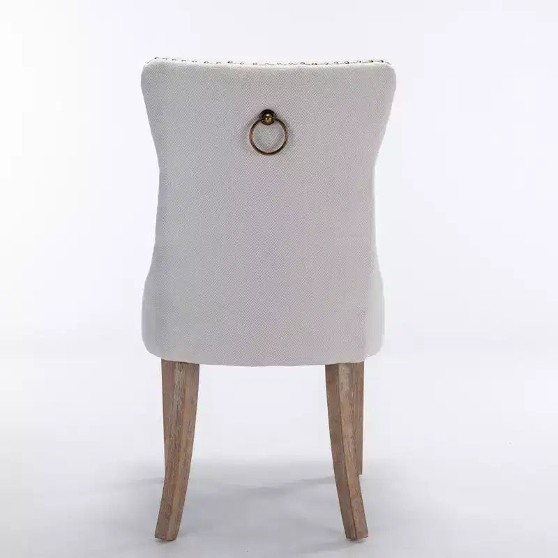 Sedie da Pranzo Contemporanee, 2 Pezzi Sedie Eleganti con Schienale Trapuntato, Sedie da Pranzo in Morbido Lino, Gambe in Legno Massello e Rivestimento con Borchie, Portata Massima 136 kg