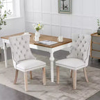 Sedie da Pranzo Contemporanee, 2 Pezzi Sedie Eleganti con Schienale Trapuntato, Sedie da Pranzo in Morbido Lino, Gambe in Legno Massello e Rivestimento con Borchie, Portata Massima 136 kg