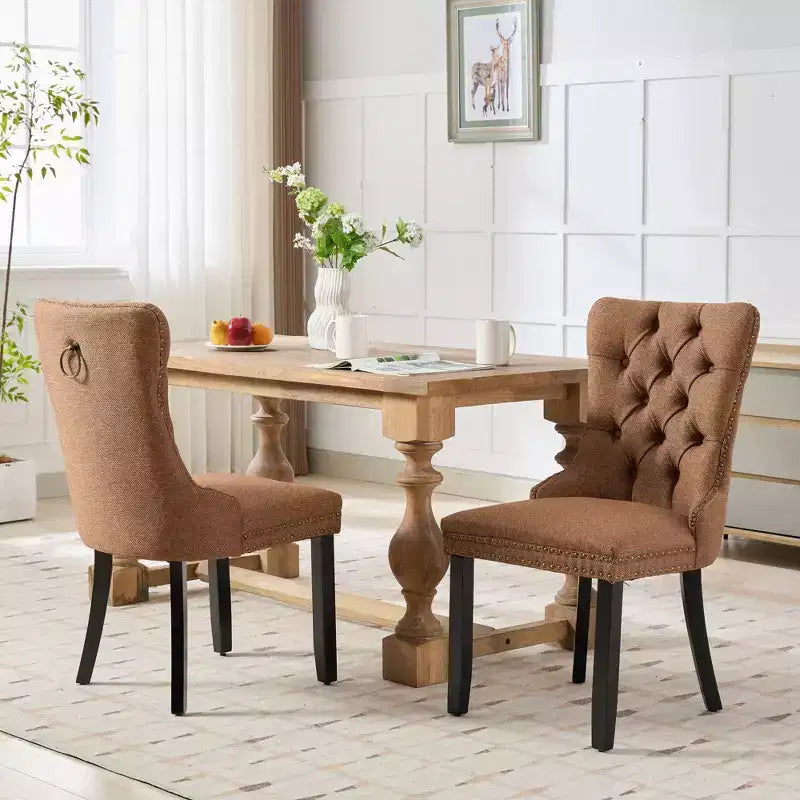 TUYOHW Contemporary Dining Chairs,2 Pcs Elegant Tufted Side Chairs,Soft Linen Dining Room Chairs,Solid Wooden Legs & Nailhead Trim,300lbs Max